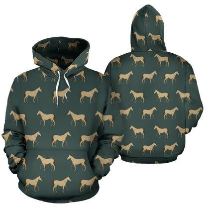 Horse Classic Themed Pattern Print Pullover Hoodie