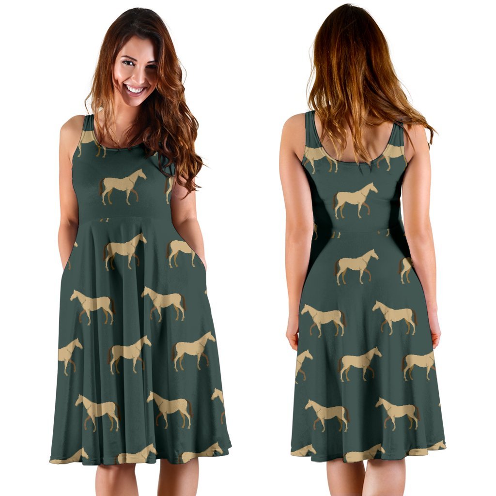 Horse Classic Themed Pattern Print Sleeveless Dress