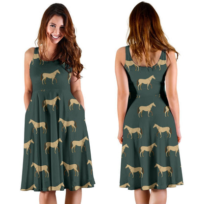 Horse Classic Themed Pattern Print Sleeveless Dress