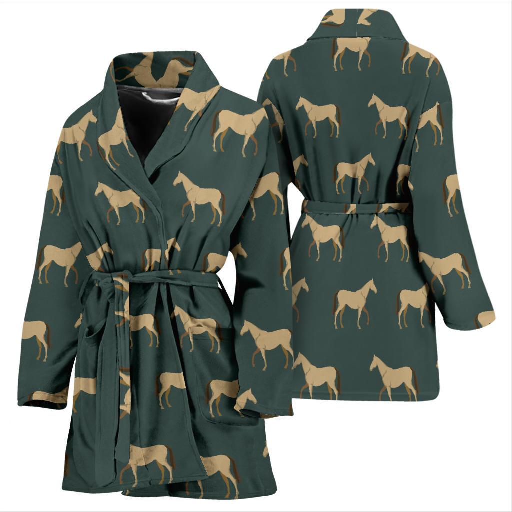 Horse Classic Themed Pattern Print Women Bath Robe-JTAMIGO.COM
