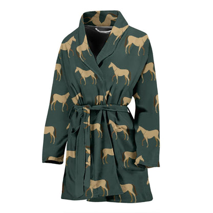 Horse Classic Themed Pattern Print Women Bath Robe-JTAMIGO.COM
