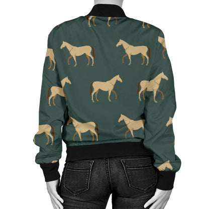 Horse Classic Themed Pattern Print Women Casual Bomber Jacket