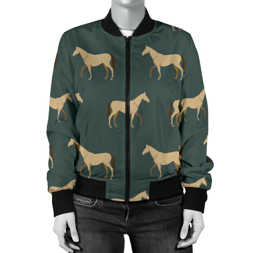 Horse Classic Themed Pattern Print Women Casual Bomber Jacket