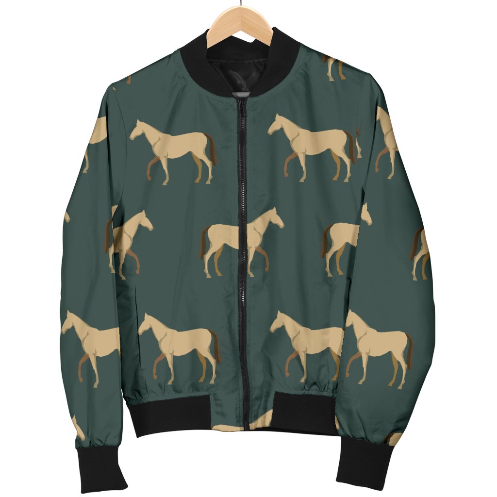 Horse Classic Themed Pattern Print Women Casual Bomber Jacket