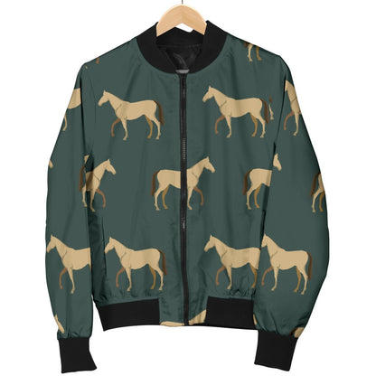 Horse Classic Themed Pattern Print Women Casual Bomber Jacket