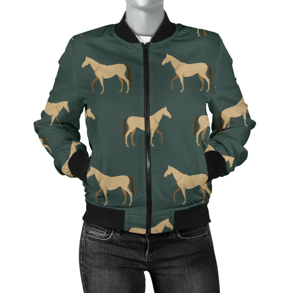 Horse Classic Themed Pattern Print Women Casual Bomber Jacket