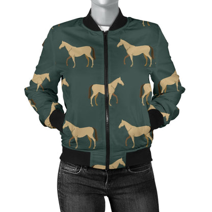 Horse Classic Themed Pattern Print Women Casual Bomber Jacket