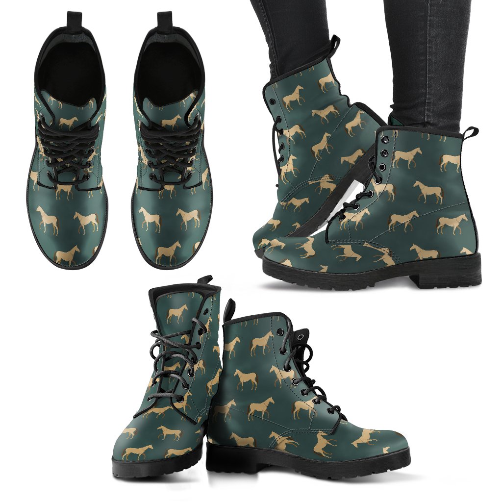 Horse Classic Themed Pattern Print Women Leather Boots-JTAMIGO.COM