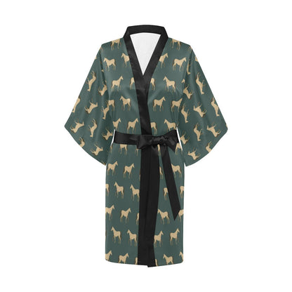 Horse Classic Themed Pattern Print Women Short Kimono Robe