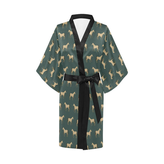 Horse Classic Themed Pattern Print Women Short Kimono Robe