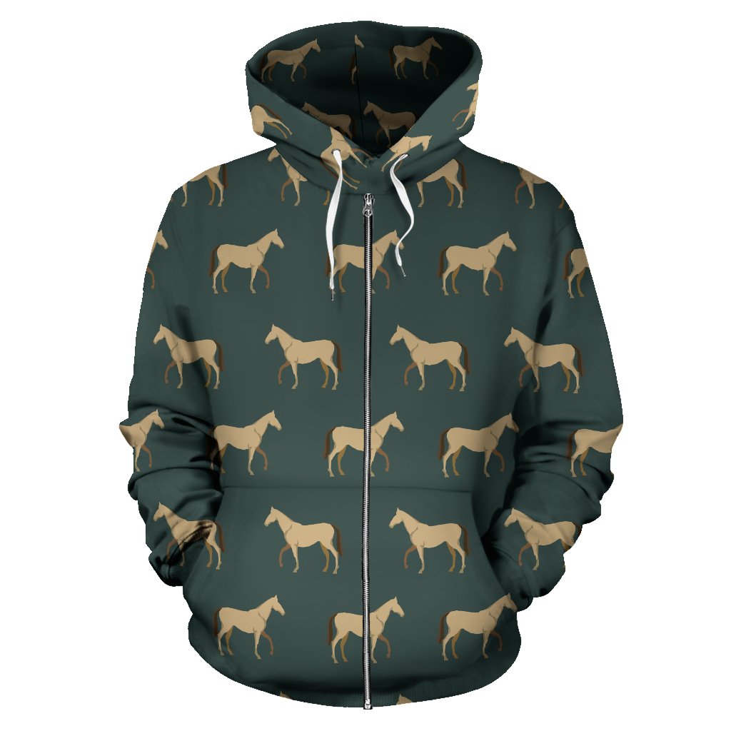 Horse Classic Themed Pattern Print Zip Up Hoodie