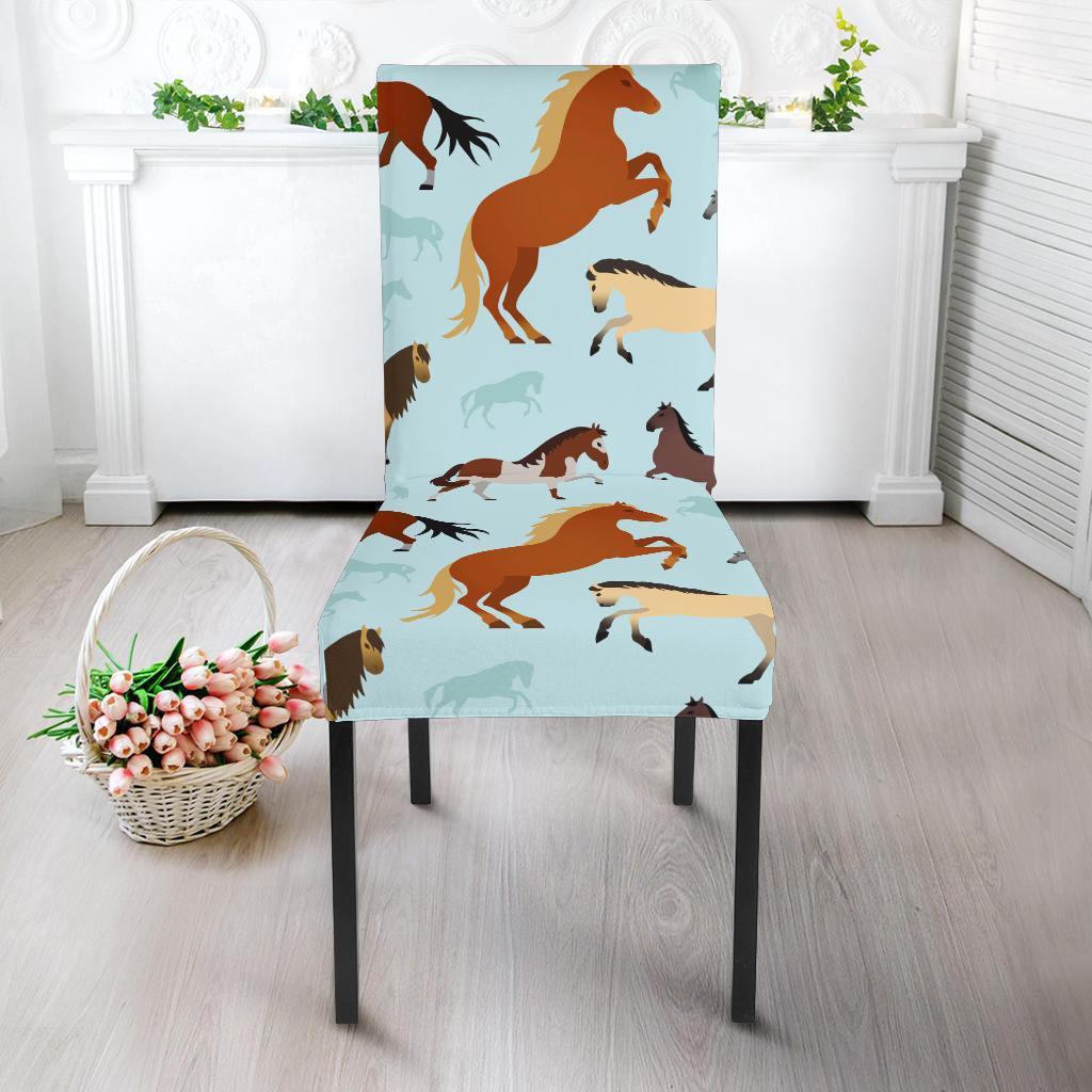 Horse Cute Themed Pattern Print Dining Chair Slipcover-JTAMIGO.COM