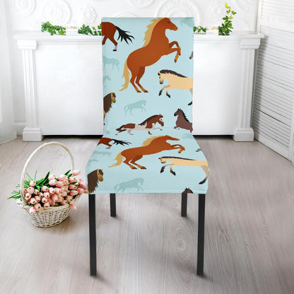 Horse Cute Themed Pattern Print Dining Chair Slipcover-JTAMIGO.COM