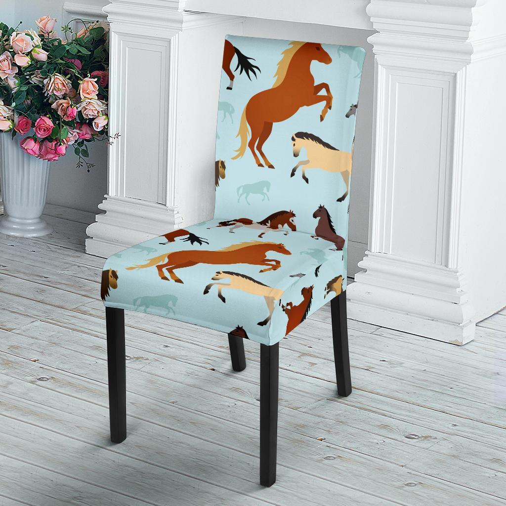 Horse Cute Themed Pattern Print Dining Chair Slipcover-JTAMIGO.COM