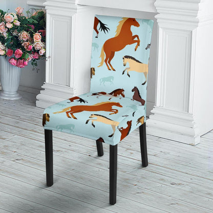 Horse Cute Themed Pattern Print Dining Chair Slipcover-JTAMIGO.COM