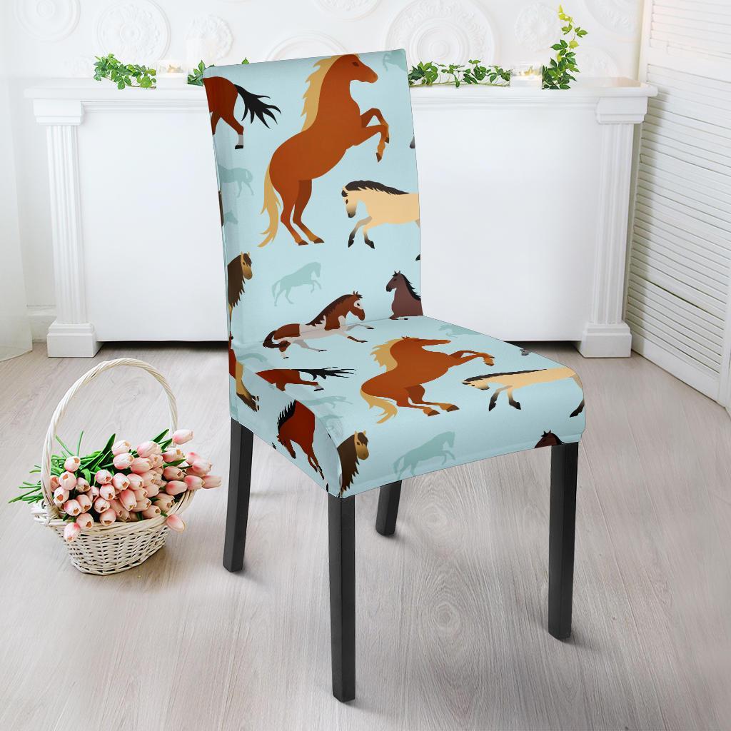 Horse Cute Themed Pattern Print Dining Chair Slipcover-JTAMIGO.COM
