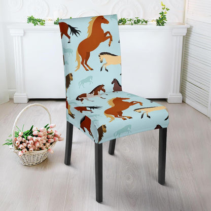 Horse Cute Themed Pattern Print Dining Chair Slipcover-JTAMIGO.COM