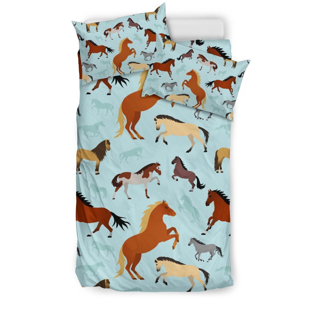 Horse Cute Themed Pattern Print Duvet Cover Bedding Set