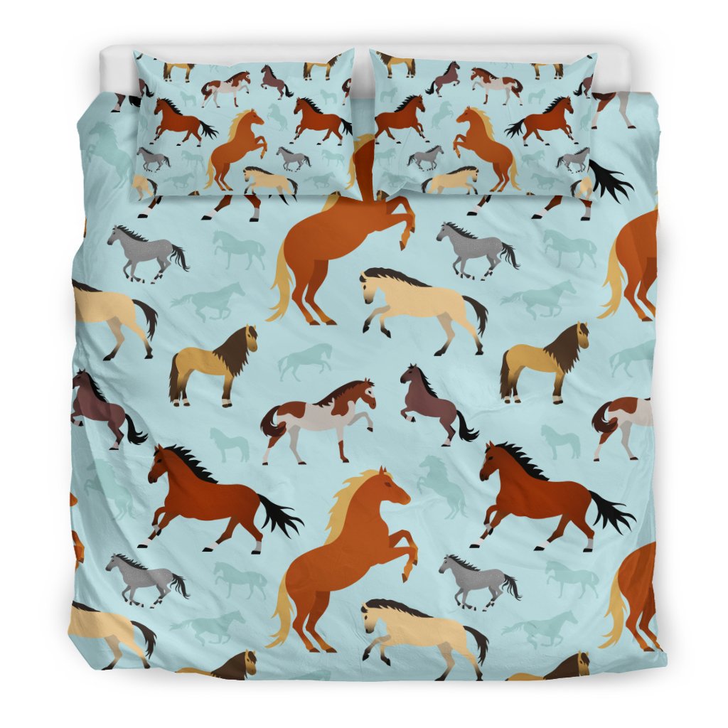 Horse Cute Themed Pattern Print Duvet Cover Bedding Set