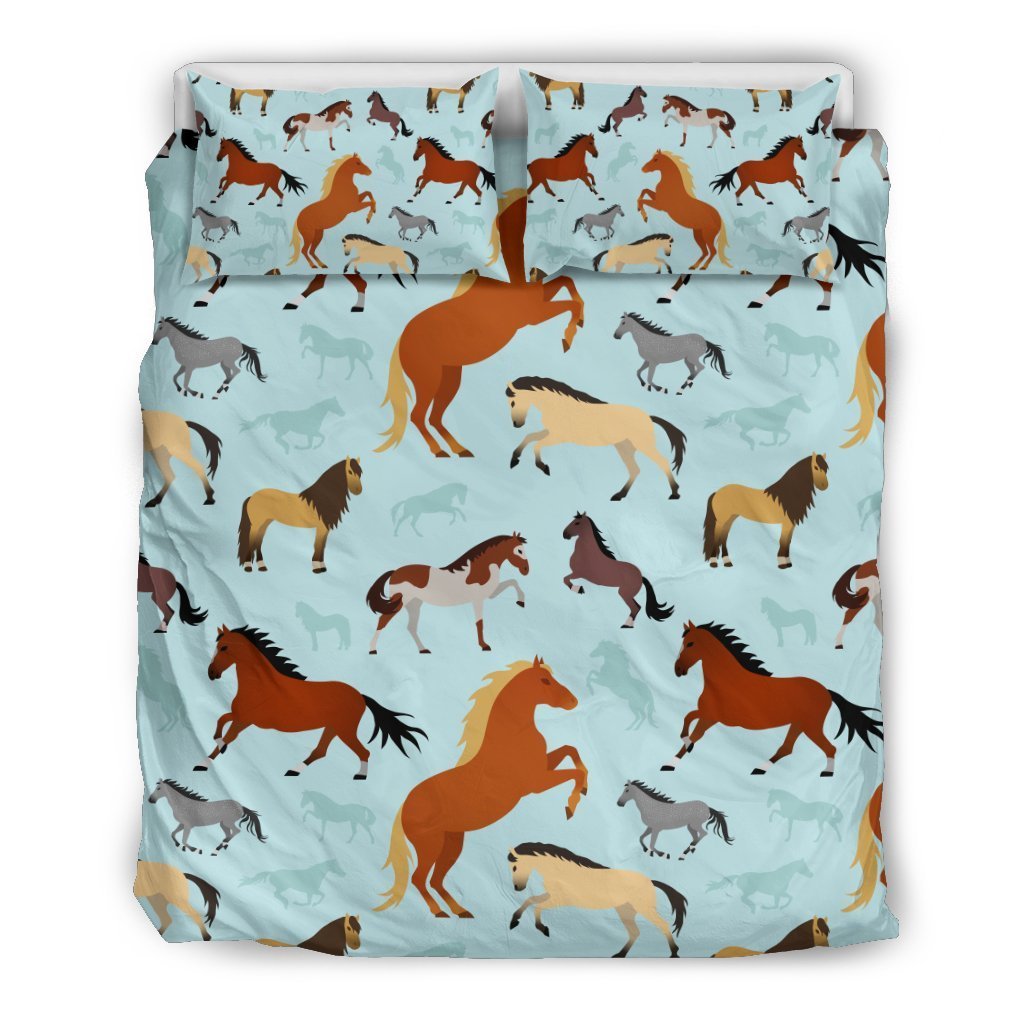Horse Cute Themed Pattern Print Duvet Cover Bedding Set