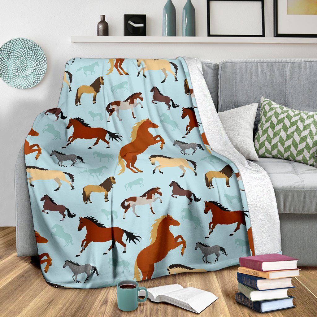 Horse Cute Themed Pattern Print Fleece Blanket
