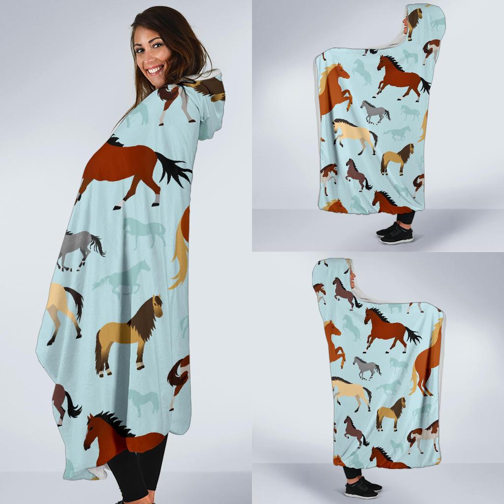 Horse Cute Themed Pattern Print Hooded Blanket-JTAMIGO.COM