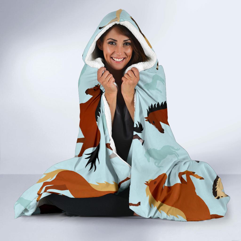 Horse Cute Themed Pattern Print Hooded Blanket-JTAMIGO.COM