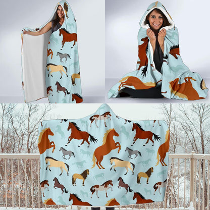 Horse Cute Themed Pattern Print Hooded Blanket-JTAMIGO.COM