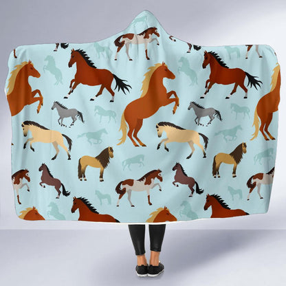 Horse Cute Themed Pattern Print Hooded Blanket-JTAMIGO.COM