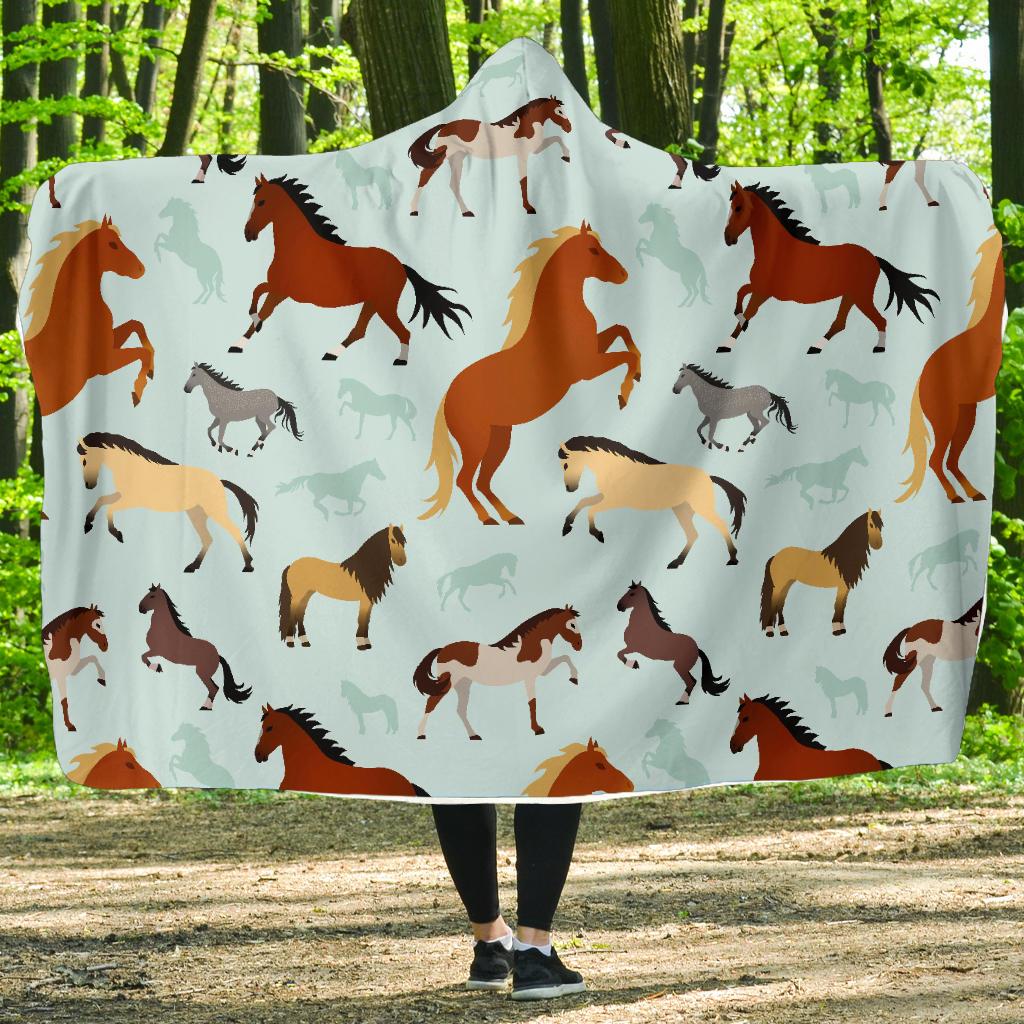 Horse Cute Themed Pattern Print Hooded Blanket-JTAMIGO.COM