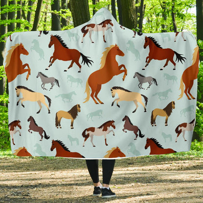 Horse Cute Themed Pattern Print Hooded Blanket-JTAMIGO.COM