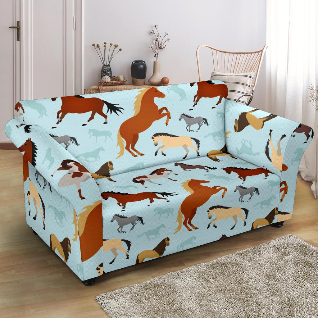 Horse Cute Themed Pattern Print Loveseat Slipcover-JTAMIGO.COM