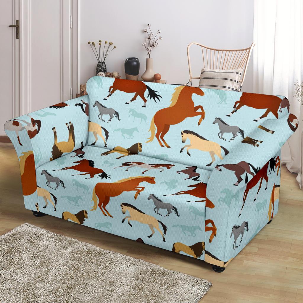 Horse Cute Themed Pattern Print Loveseat Slipcover-JTAMIGO.COM