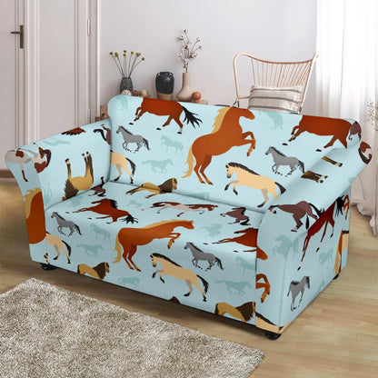 Horse Cute Themed Pattern Print Loveseat Slipcover-JTAMIGO.COM