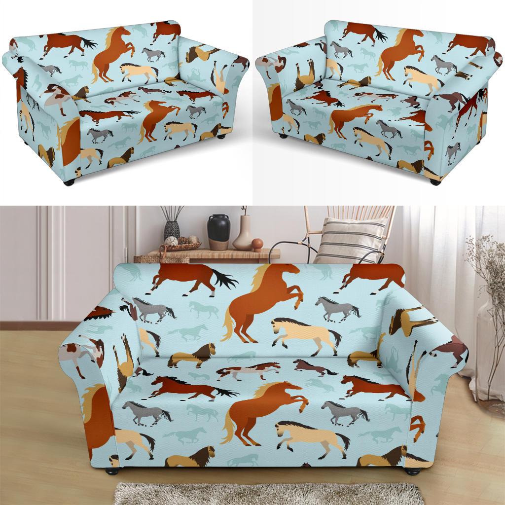 Horse Cute Themed Pattern Print Loveseat Slipcover-JTAMIGO.COM