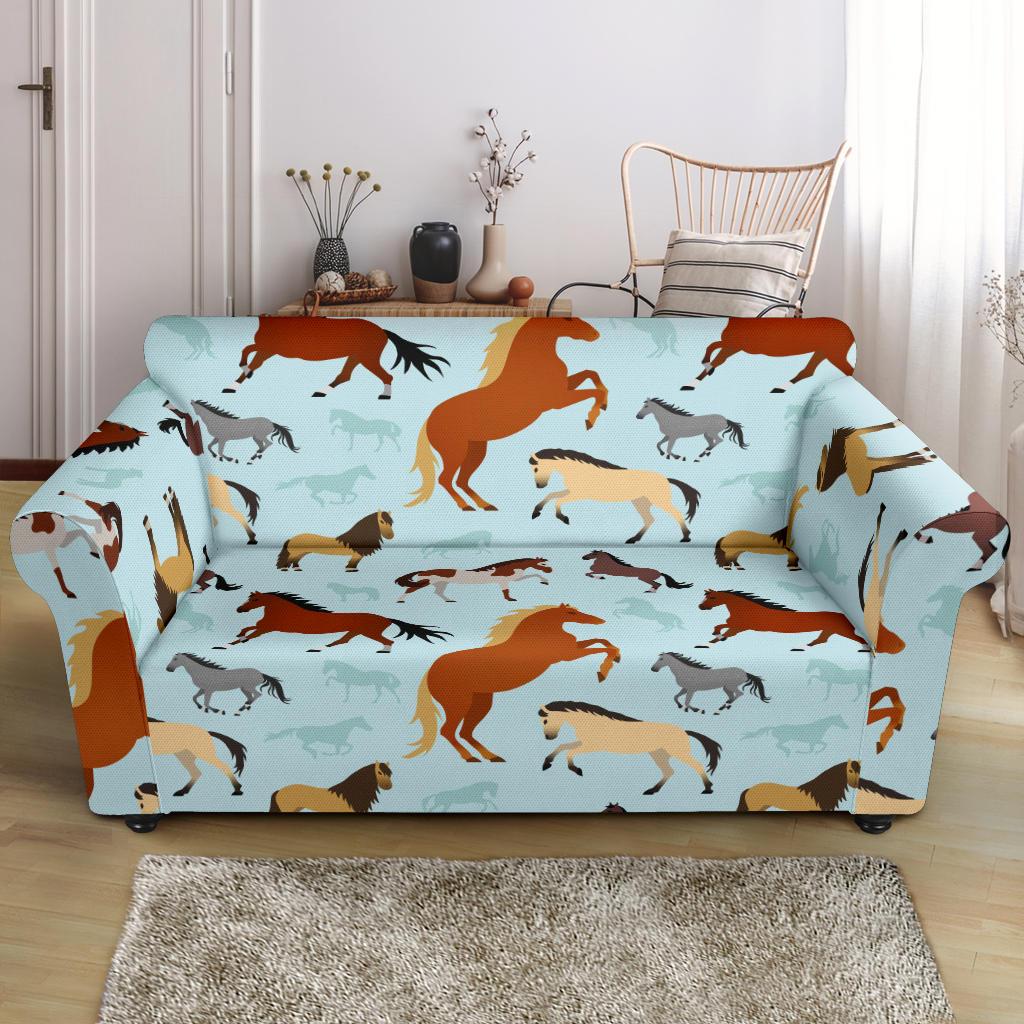 Horse Cute Themed Pattern Print Loveseat Slipcover-JTAMIGO.COM