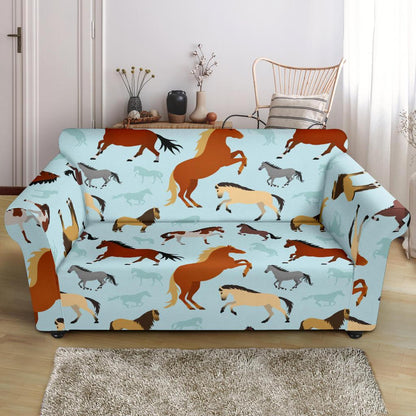 Horse Cute Themed Pattern Print Loveseat Slipcover-JTAMIGO.COM