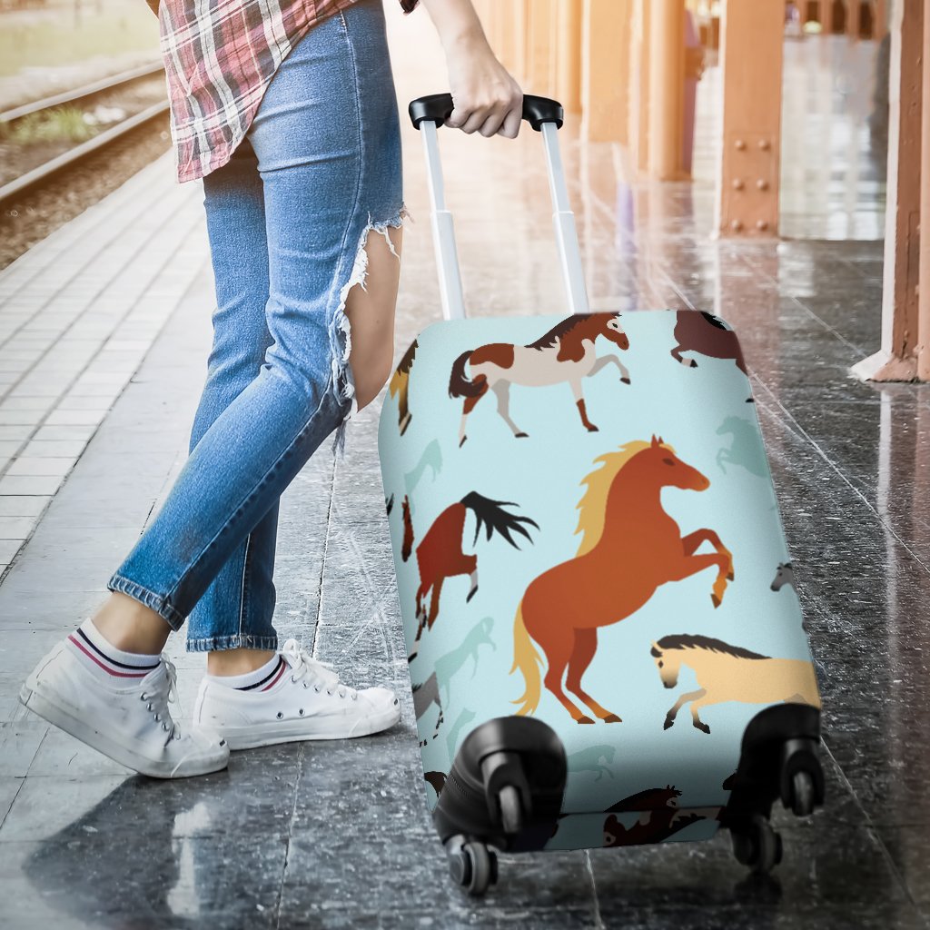 Horse Cute Themed Pattern Print Luggage Cover Protector