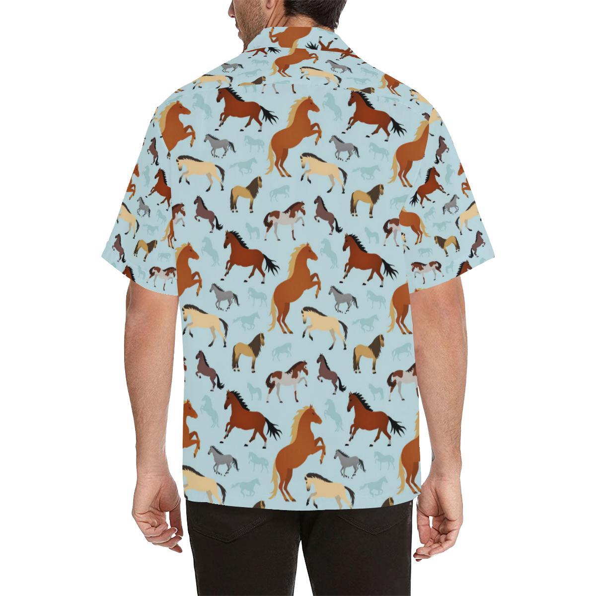 Horse Cute Themed Pattern Print Men Aloha Hawaiian Shirt