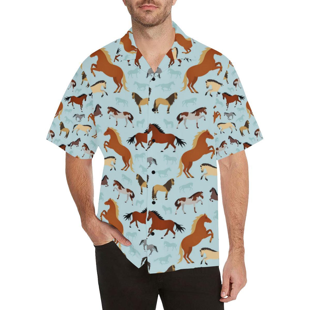 Horse Cute Themed Pattern Print Men Aloha Hawaiian Shirt