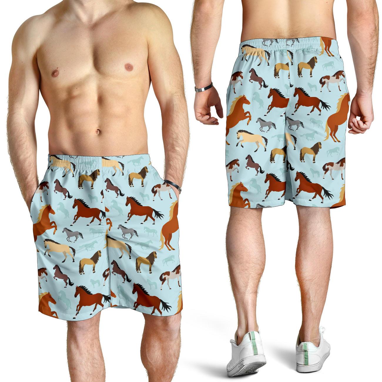 Horse Cute Themed Pattern Print Mens Shorts-JTAMIGO.COM