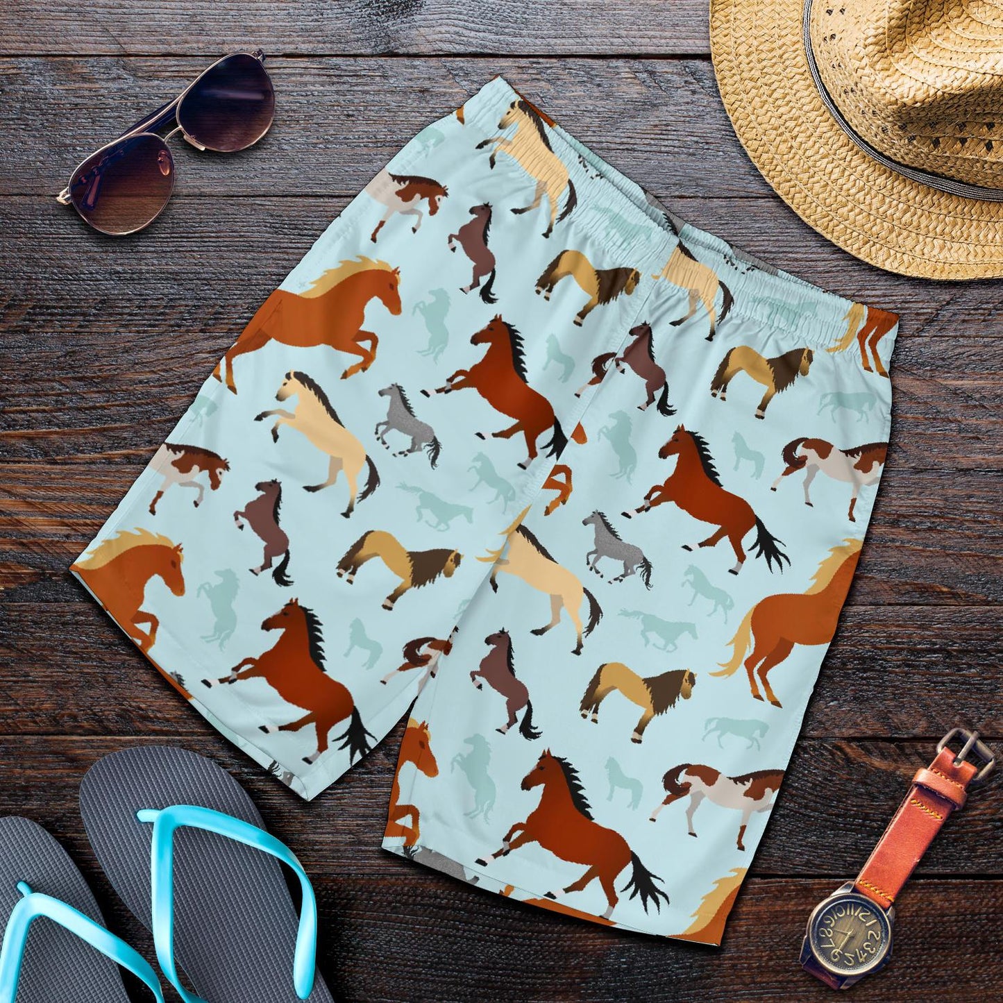 Horse Cute Themed Pattern Print Mens Shorts-JTAMIGO.COM