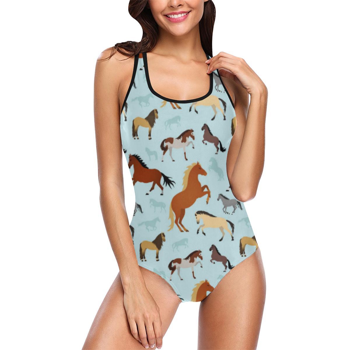 Horse Cute Themed Pattern Print One Piece Swimsuit-JTAMIGO.COM