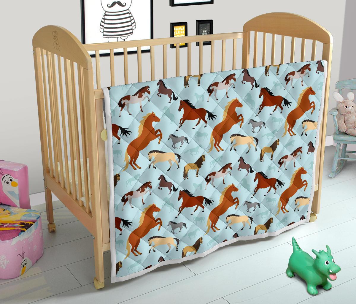 Horse Cute Themed Pattern Print Premium Quilt-JTAMIGO.COM