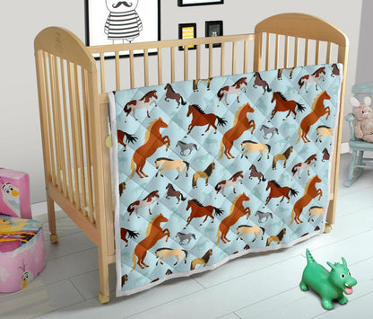 Horse Cute Themed Pattern Print Premium Quilt-JTAMIGO.COM