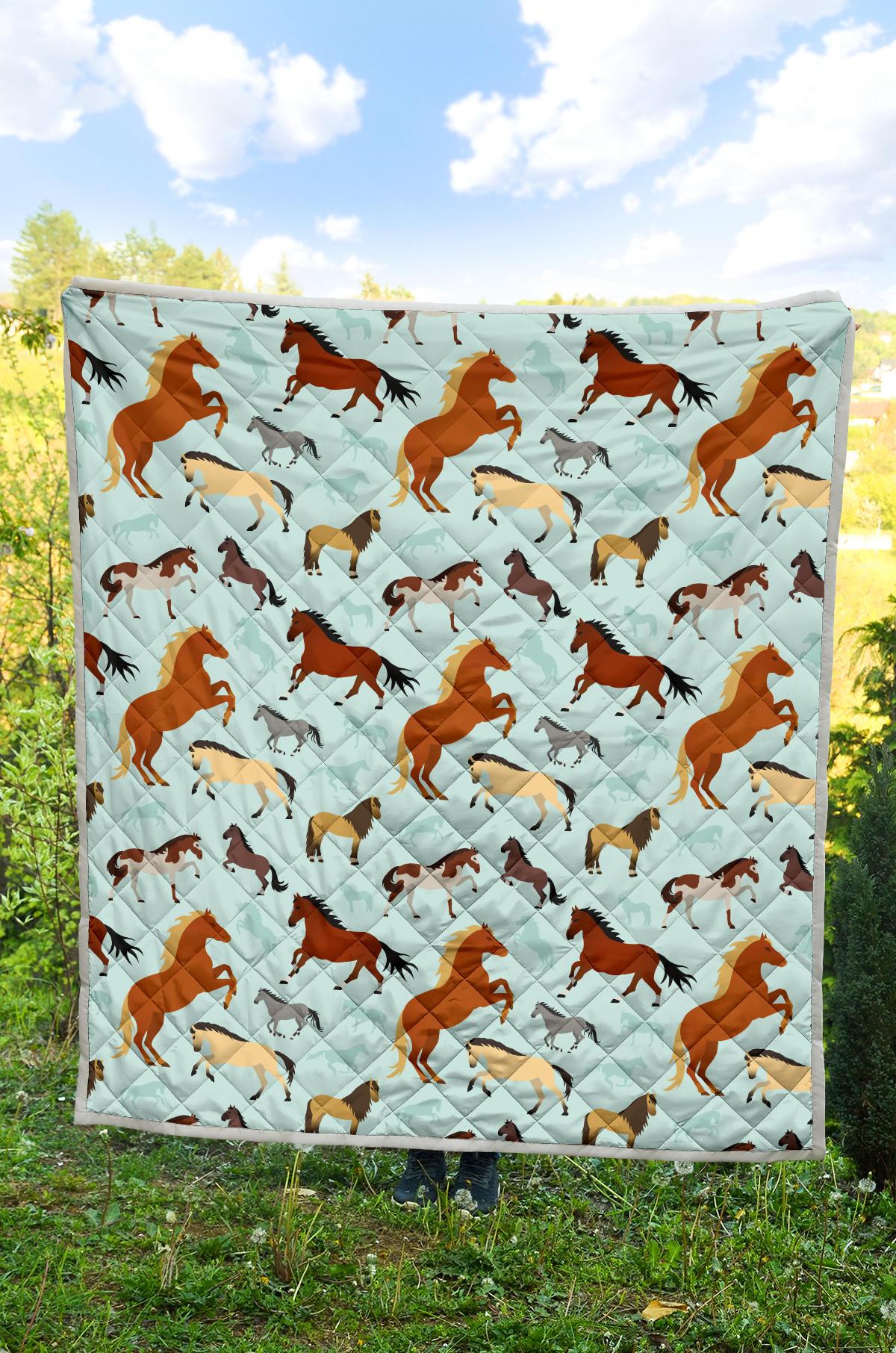 Horse Cute Themed Pattern Print Premium Quilt-JTAMIGO.COM