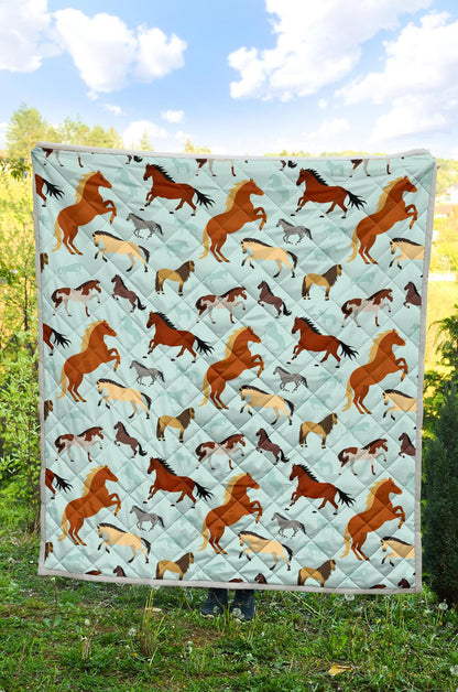 Horse Cute Themed Pattern Print Premium Quilt-JTAMIGO.COM