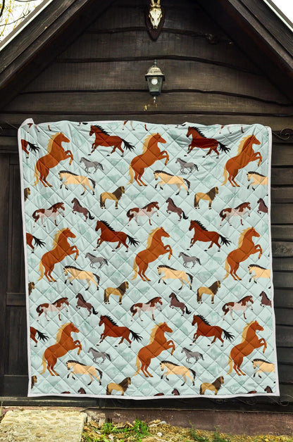 Horse Cute Themed Pattern Print Premium Quilt-JTAMIGO.COM