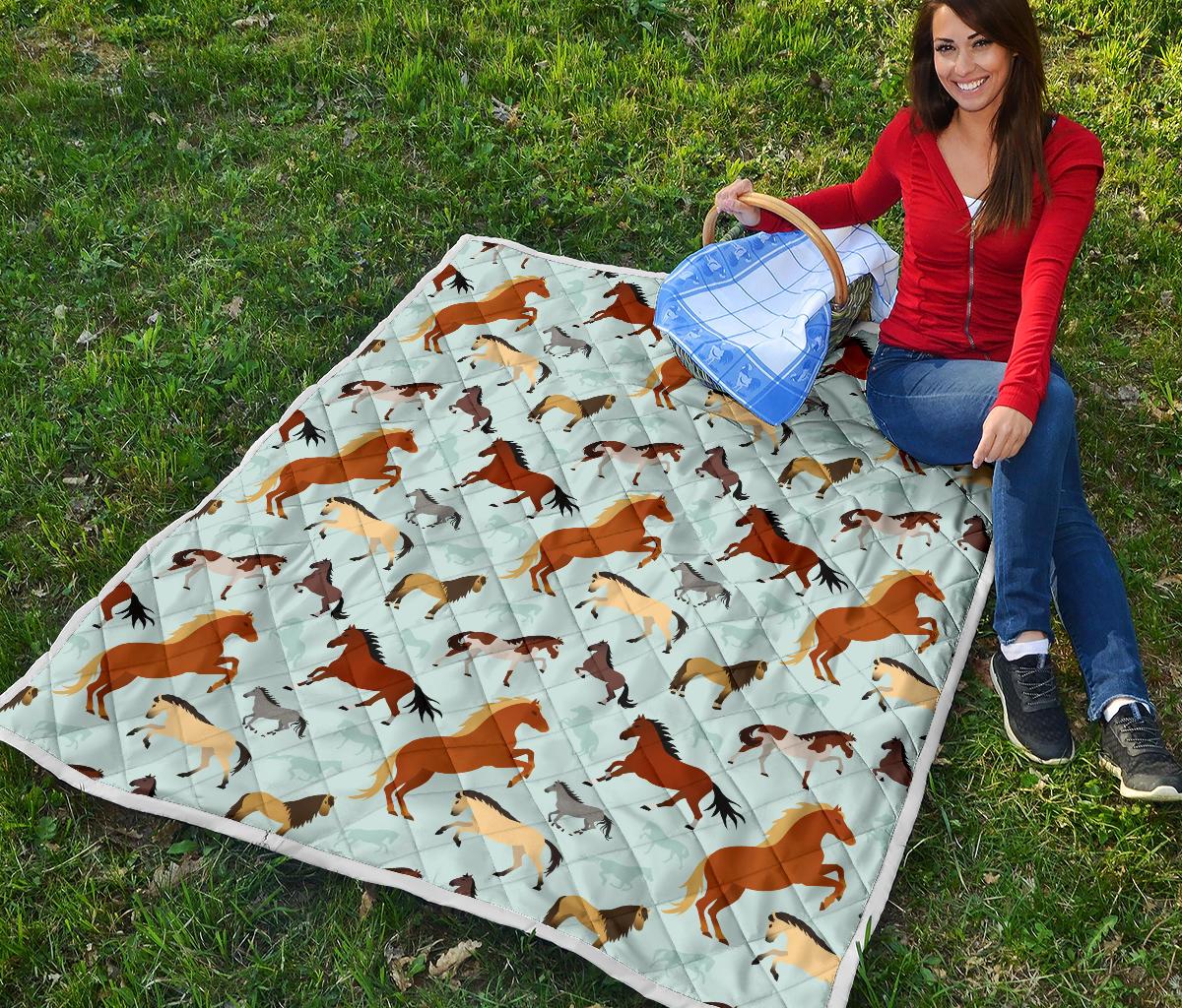 Horse Cute Themed Pattern Print Premium Quilt-JTAMIGO.COM