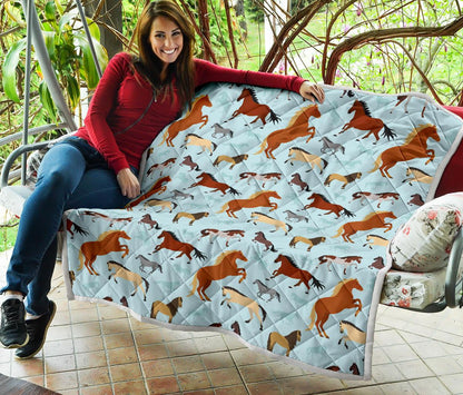 Horse Cute Themed Pattern Print Premium Quilt-JTAMIGO.COM